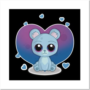 Cute Little Light Blue Valentine Teddy Bear with Hearts Posters and Art